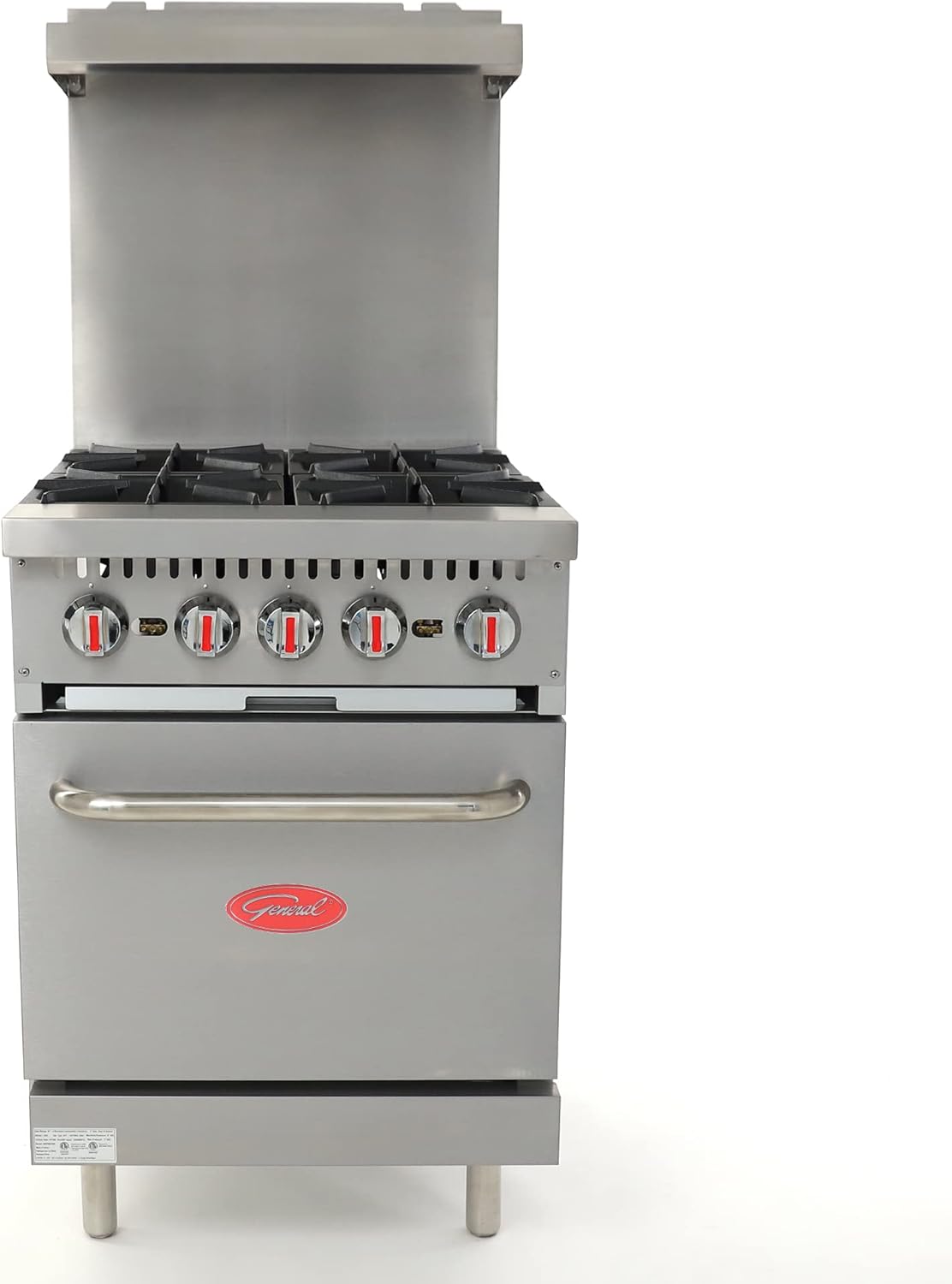 General Foodservice Natural Gas Range with Oven, 4 Burners, 120,000 BTU, 24", in Stainless Steel