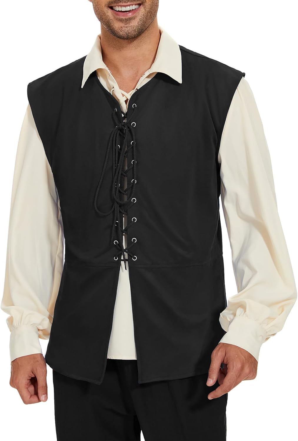 American Trends Renaissance Costume Men Renaissance Vest Costume Medieval Costumes Lace-up Waistcoat Halloween Pirate Vest - Image 2