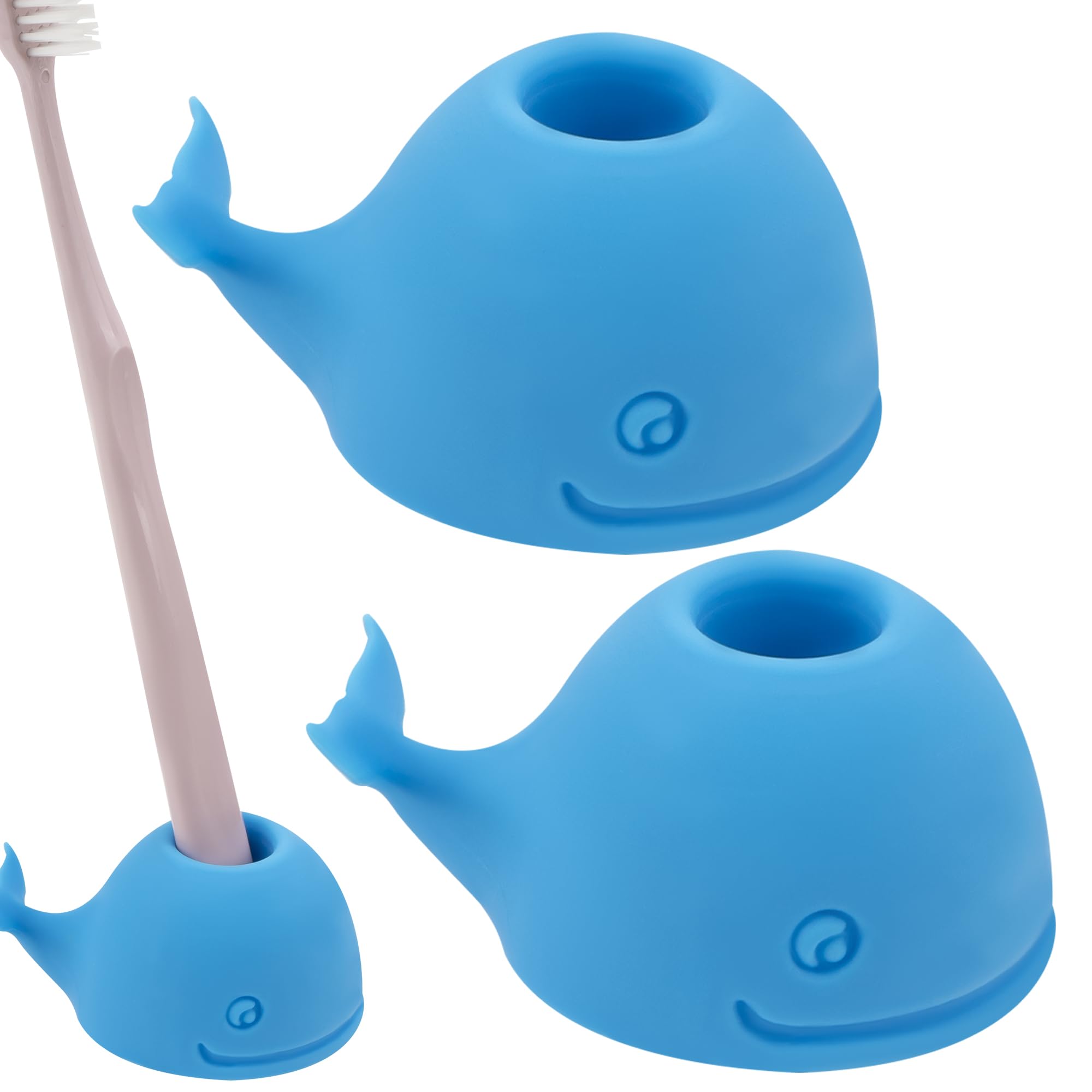 Support brosse à dents silicone Whale lot de 2 bleu pour voyage