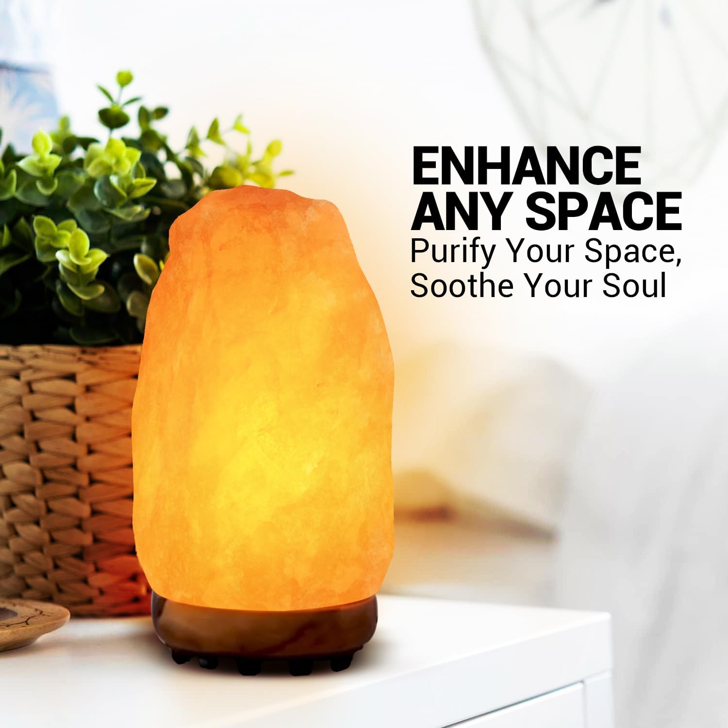 Himalayan Glow Salt Lamp 7-10” (6-8 lb) with Dimmer Switch - All Natural and Handcrafted with Wooden Base and Light Bulb