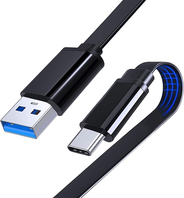 Type C Cable, Flat Design USB-C to USB-A Lead QC 3.0 3A Fast Charge Cord for Samsung S21 S20 S10 Note 20 10 | iPad Pro | Xiaomi Redmi Note 10 9T 9 9S 8T 8 POCO X3 Pro/NFC | Moto G10 G9 Plus G8 Power