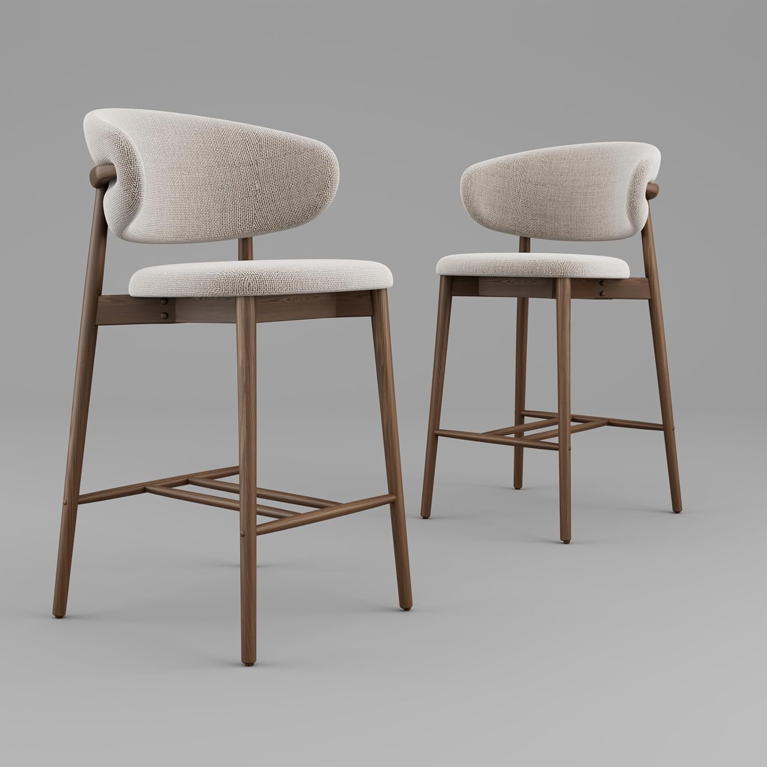 Modern Dining Chairs Set of 2, Curved Backrest, Beige Upholstered Seat, Natural Solid Wood Legs (Walnut(25.59INCH), Set of 2)