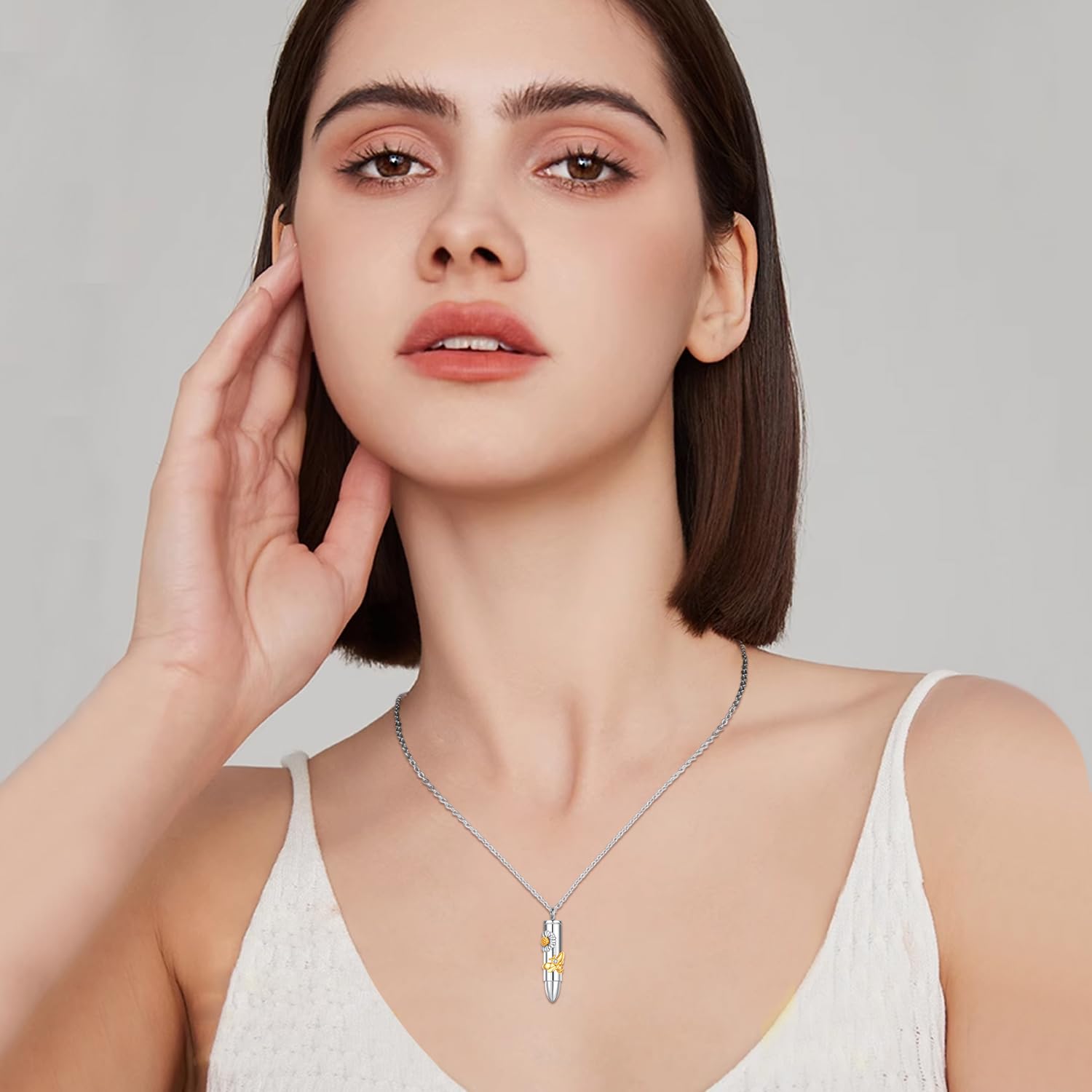 Collana con ciondolo a forma di proiettile per ceneri di cremazione, in argento Sterling 925, con ciondolo a forma di ape e margherita, regalo commemorativo