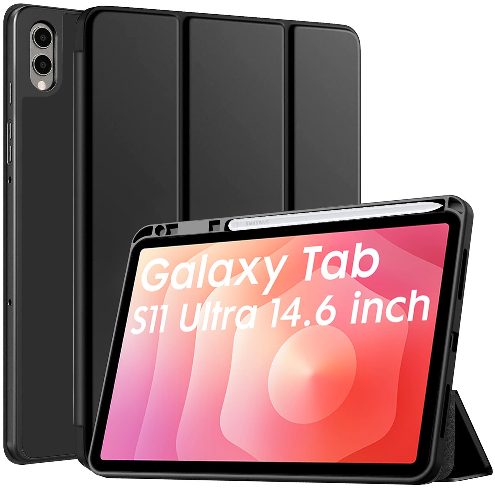 Robustrion Cover Case for Samsung Galaxy Tab S11 Ultra 14.6" Cover with [S-Pen Holder], Flip Cover Case for Samsung S11 Ultra Tablet 14.6 inch [Auto Sleep Wake] - Black-image-10