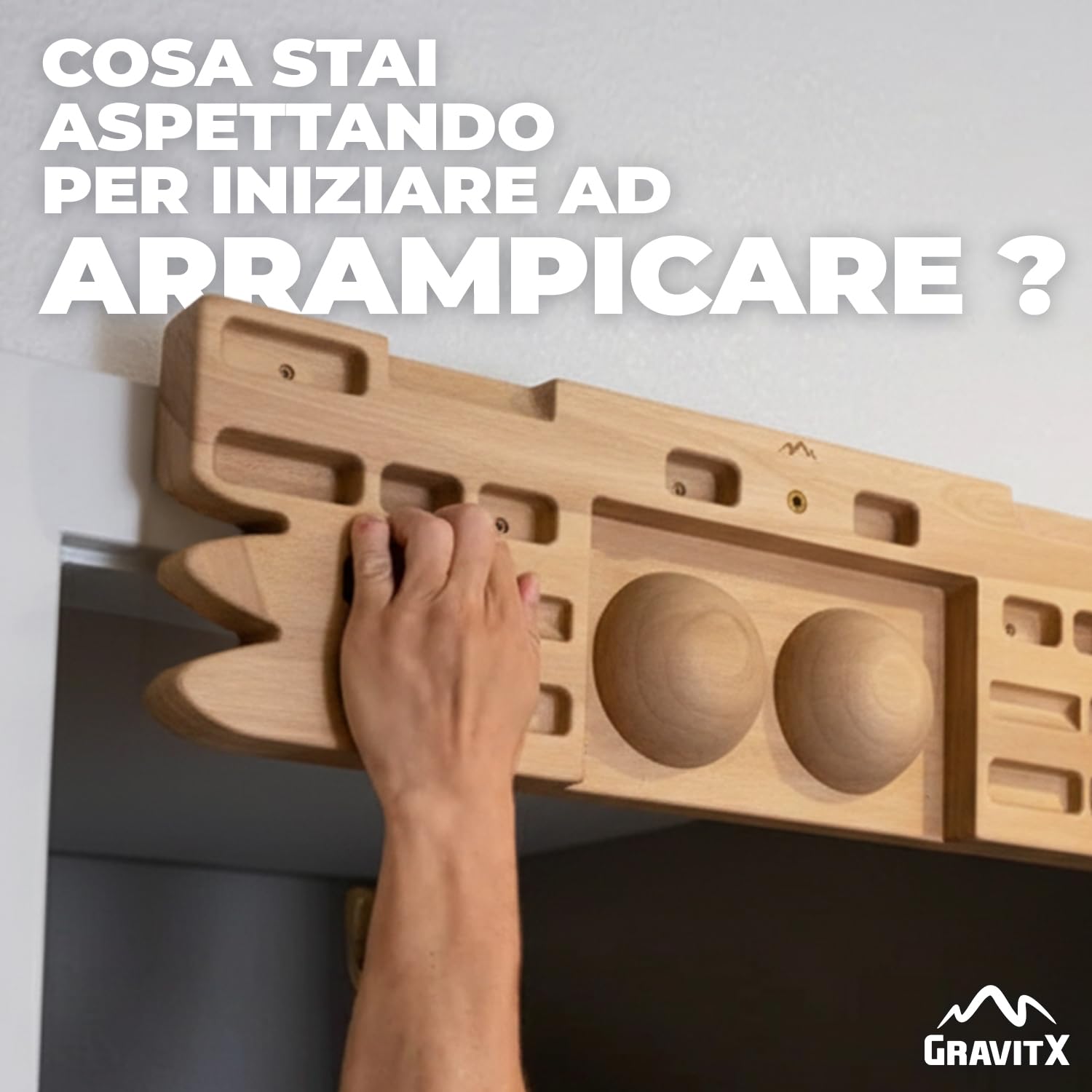 GravitX – Tavola da Arrampicata in Legno 65 cm – Fingerboard da Allenamento con Multiprese 18 a 45 mm – Montaggio a Muro con Gancio di Sicurezza e Piastre in Gomma