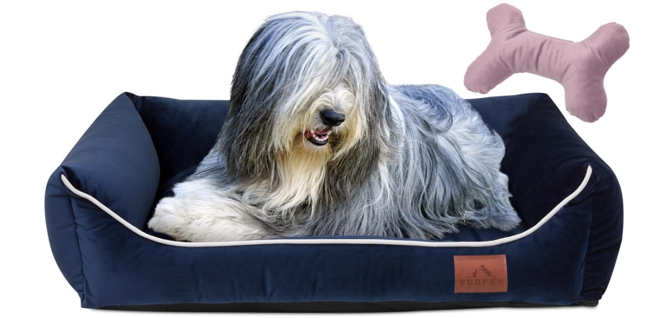 FUUFEE Lux Dog Bed | 70x50 cm | Cozy Sofa for Medium Dogs | Comfortable and Washable | with Removable Cover | Perfect for Your Pet's Rest and Relaxation | Navy