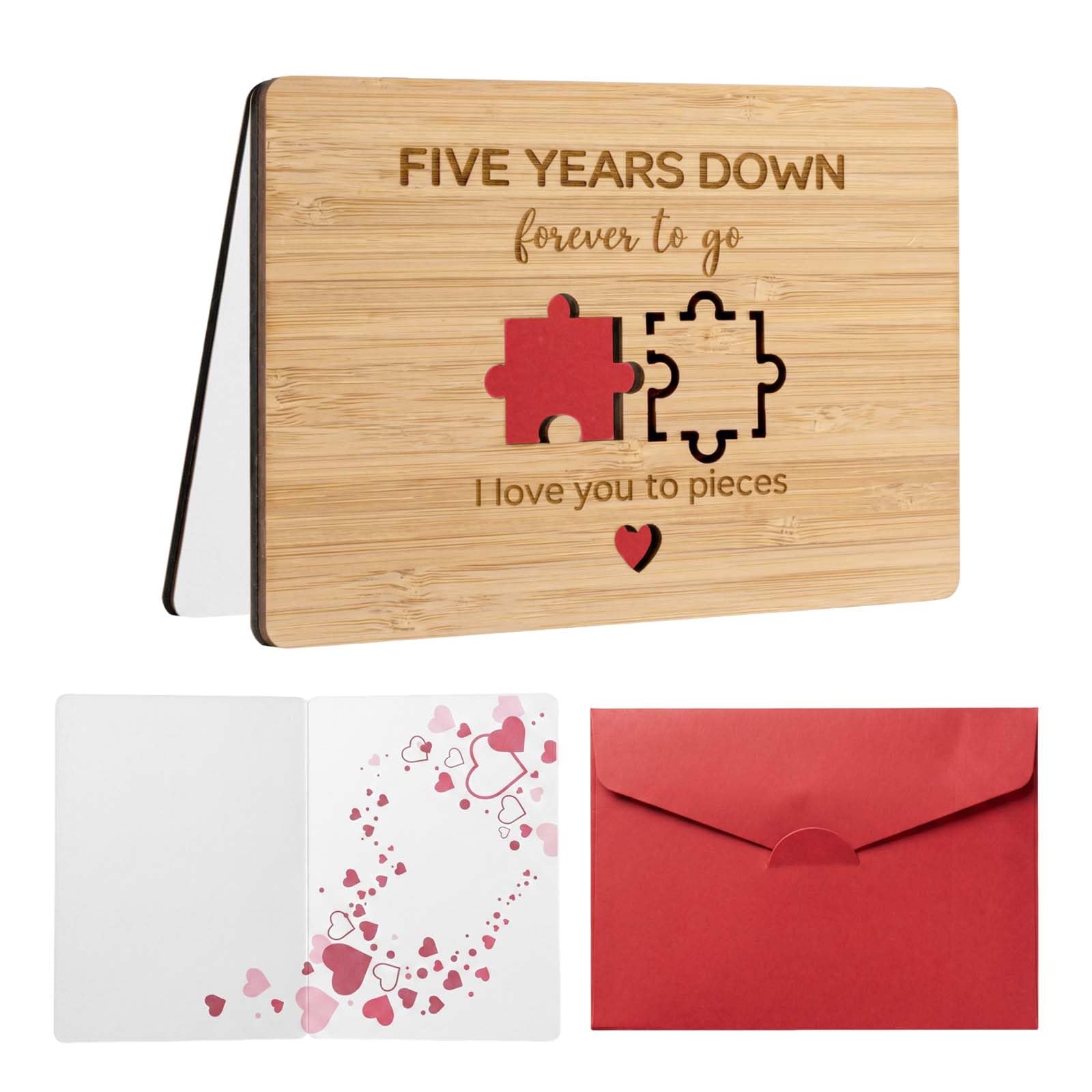 Kemay Unique Wooden Wedding Anniversary Card for Husband Wife - Bamboo Greeting Cards for 5th Year Anniversary Decorations Gifts for Him Her Couples - Romantic Keepsake with Envelope