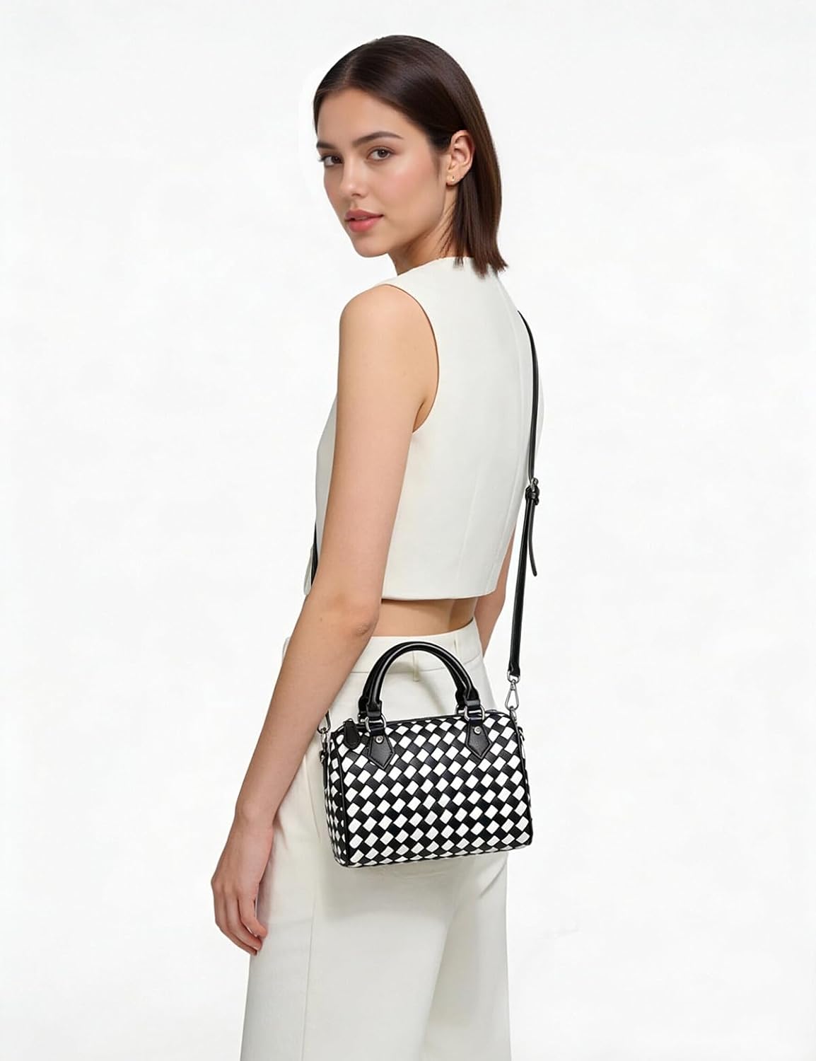 Small Woven Leather Handbag Cute LeatherTop-Handle Shoulder Bag for women Woven Crossbody Bag - Image 2