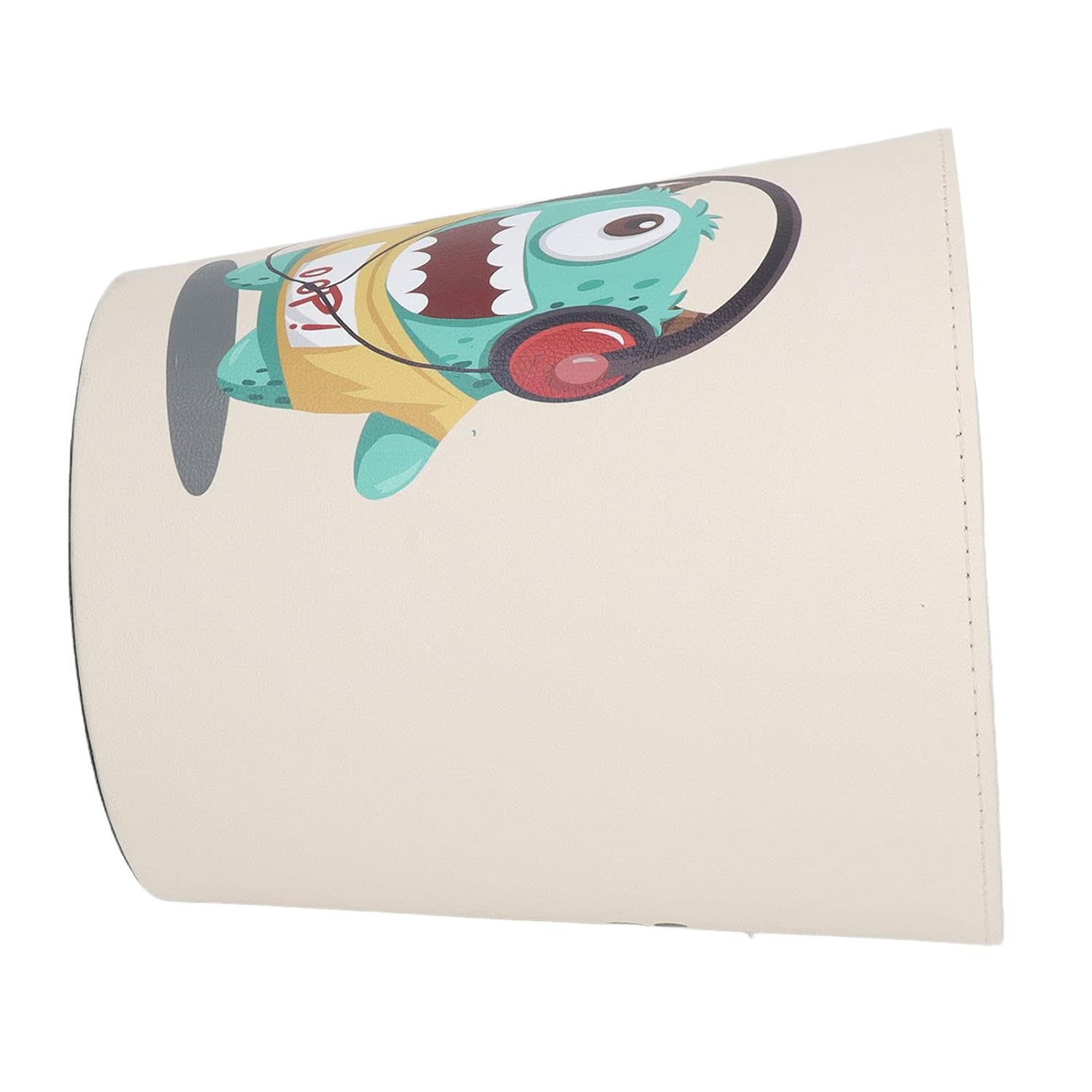 Cartoon Trash Bin, Non-Slip Base PU Leather Monster Green Large Capacity Waterproof Large Gauge Design for Bedroom Decor
