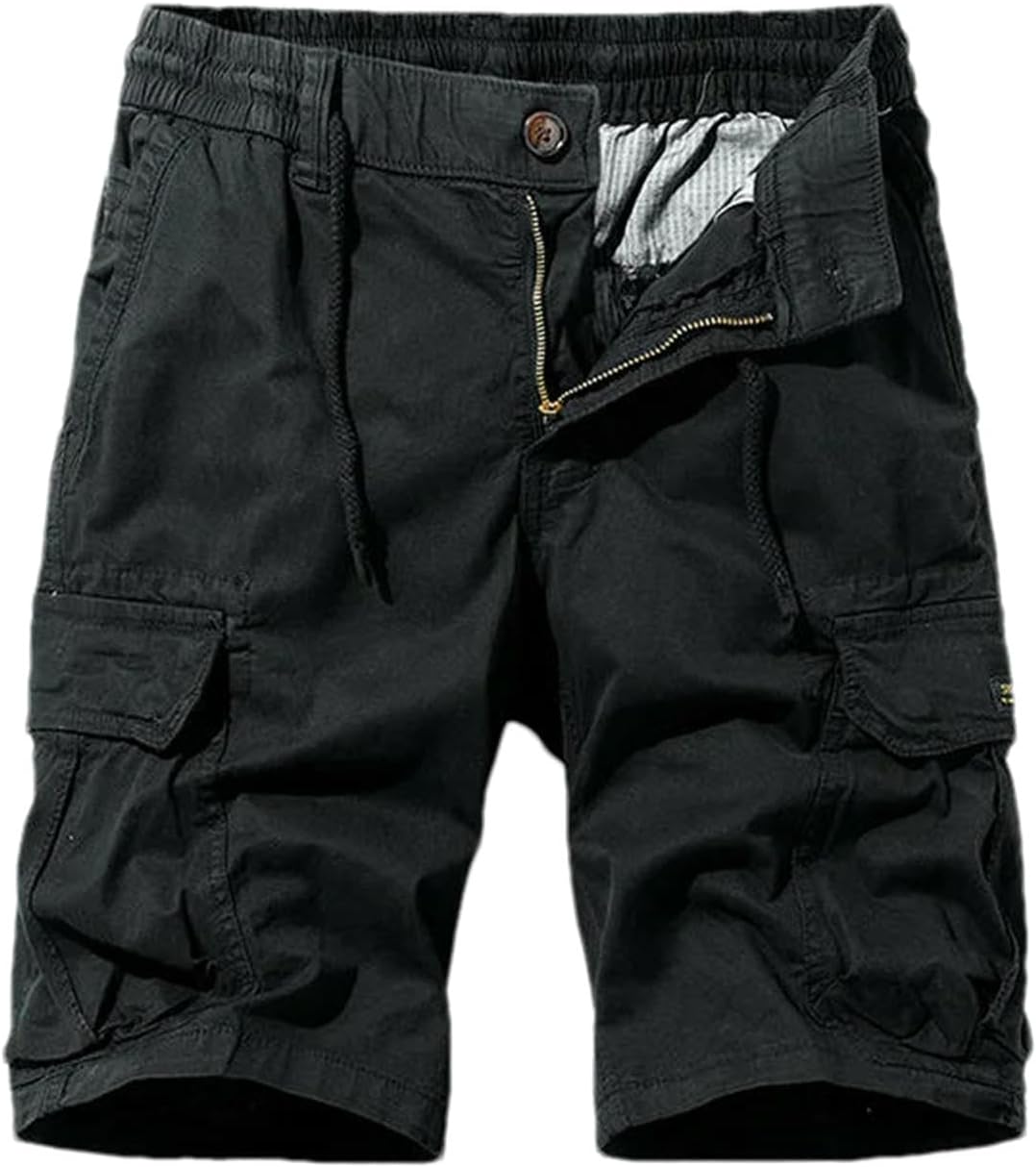 Men Summer Solid Color Leisure Cargo Comfortable Shorts Men Elastic Waist Loose Straight Design Shorts Male