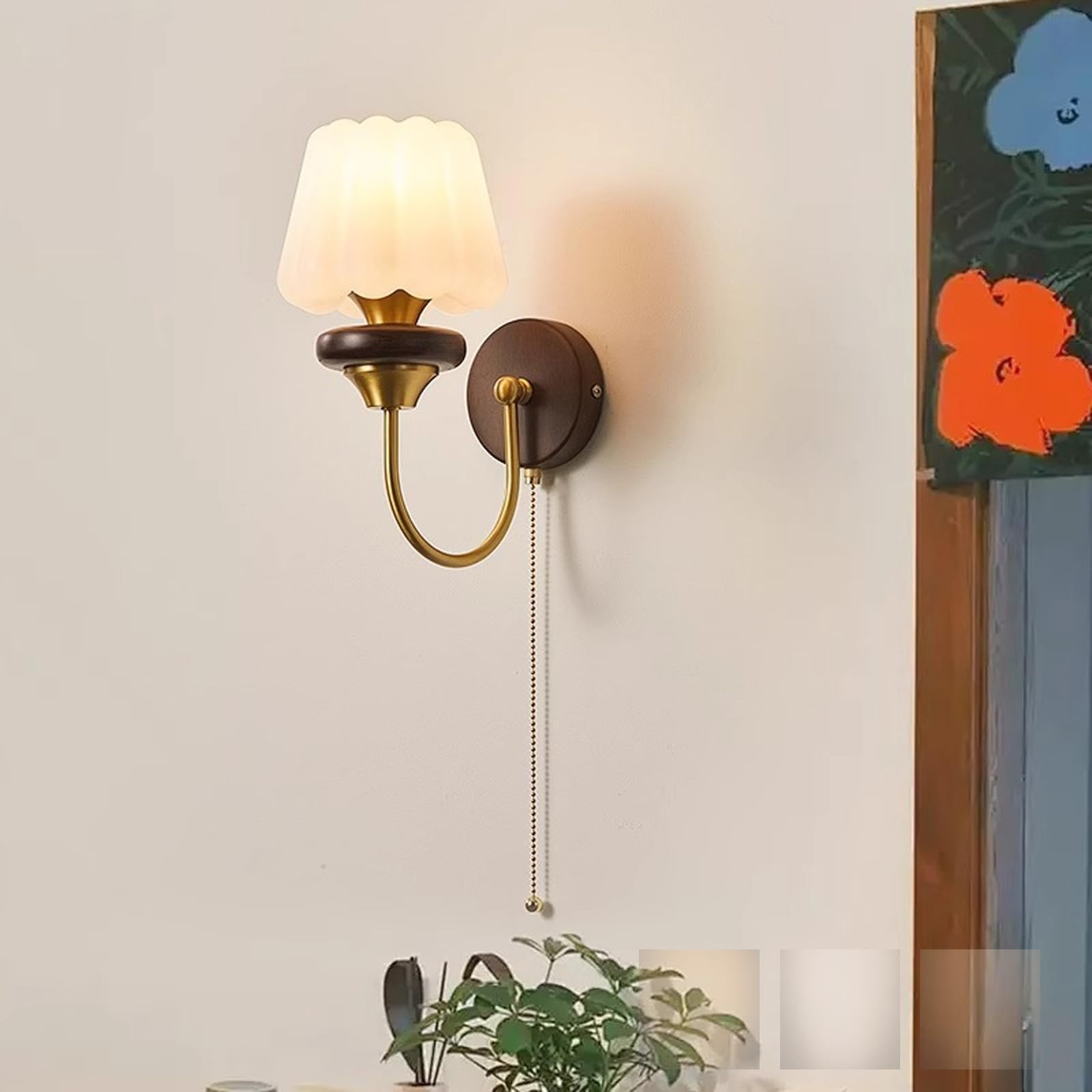 Aplique de pared regulable en madera y hierro con interruptor de cadena para el salon 8