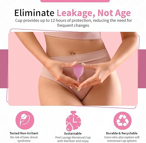 Miniatura 5 de Angel's Peel Lounge Copa menstrual para mujer, taza de silicona suave y flexible 100% de grado médico, sin fugas, protección contra fugas de 12
