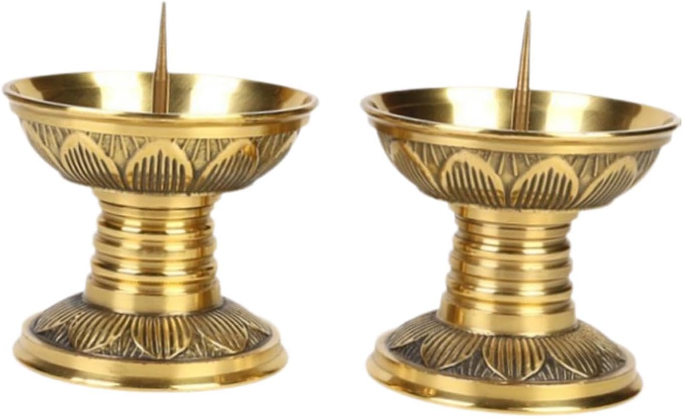 スポーティーな真鍮キャンドルスティックホルダー2個 蓮の形 ゴールデン 高さ7cm ピラーキャンドル用 ホームデコレーション テーブ