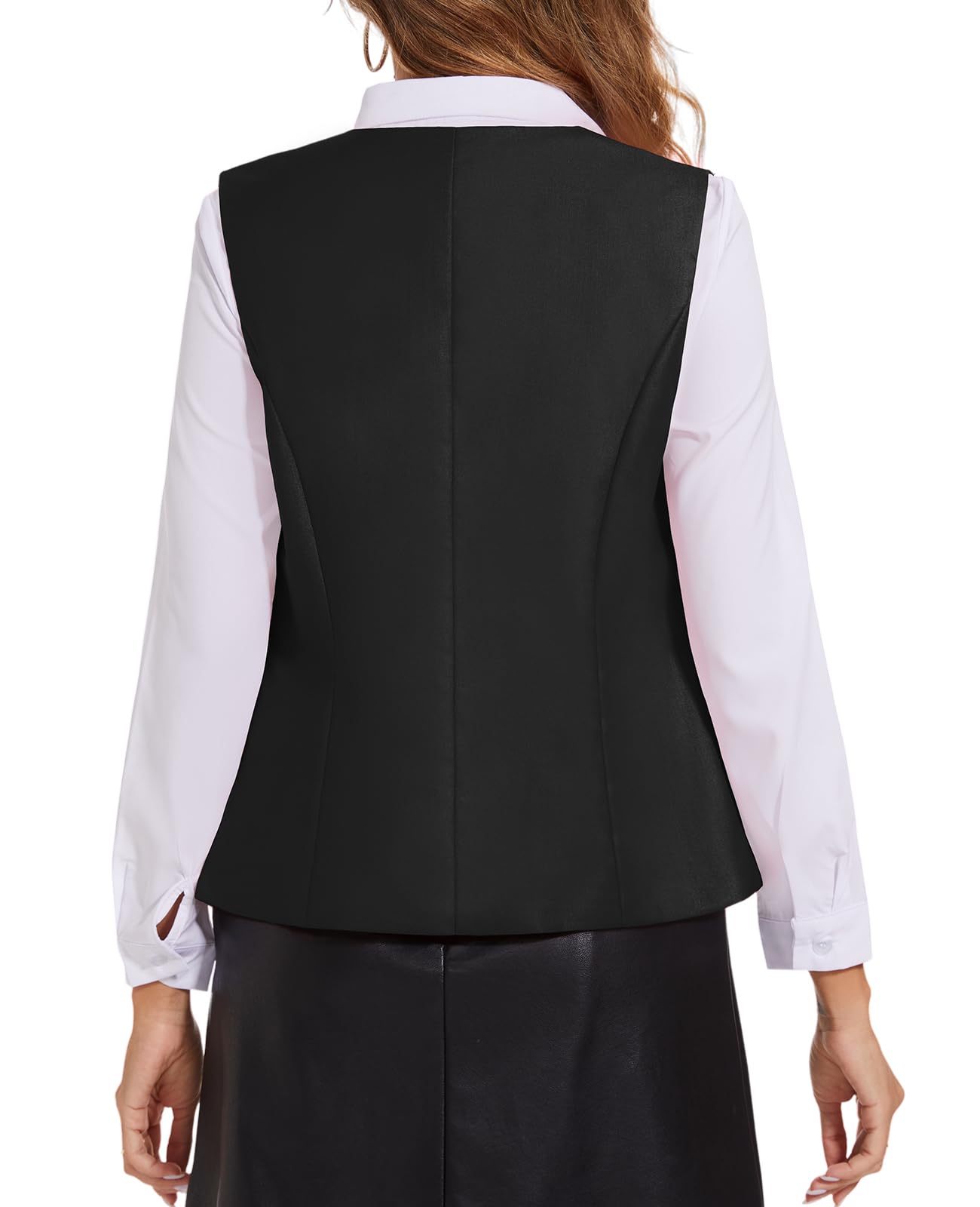 Gilet da donna, completamente foderato, con scollo a V, abbottonato, formale, aderente, con tasche