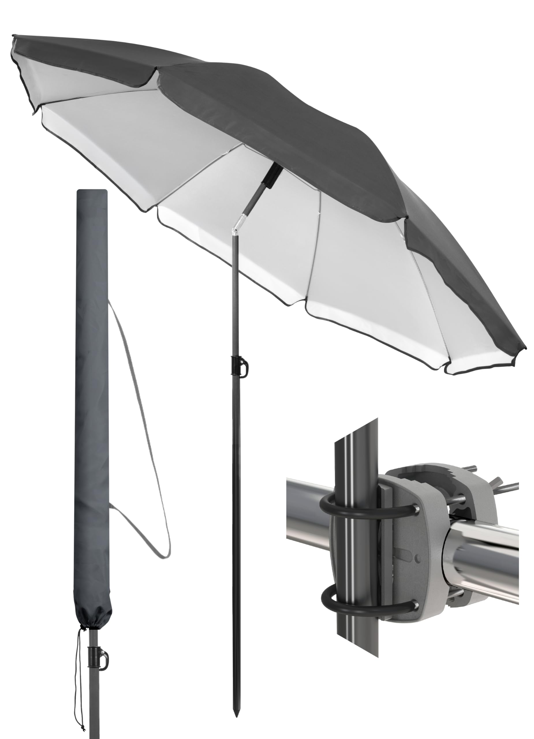 Menz Sonnenschirm Balkon + Sonnenschirmhülle - UV50+ Strandschirm 180 cm, Balkonschirm mit Knickfunktion, Gartenschirm, Sonnenschirm Strand
