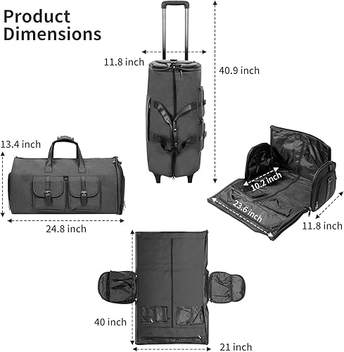 Miniatura 5 de LemoHome Bolsas de ropa con ruedas para viajes, bolsa de lona convertible, bolsas enrollables para viajes, bolsa de ropa con ruedas, equipaje