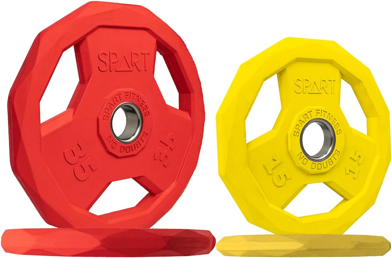 spart color coded weight plate 2-inch rubber coated olympic grip plate for barbell, solid cast iron weight plates for strength training, weightlifting, crossfit, home gym, 2.5lb/5lb/10lb/25lb/35lb/45lb, pair 100lb set ( black ) 