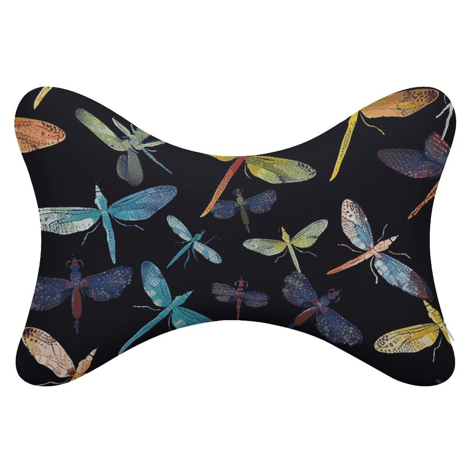 JTREHY Colorful Dragonfly Car Neck Pillow Dog Bone Shaped Travel Neck Headrest Back Chiropractic Car Support Pillow Adjustable Strap Sofa Lounge Chair Head Pillows for Car Seat