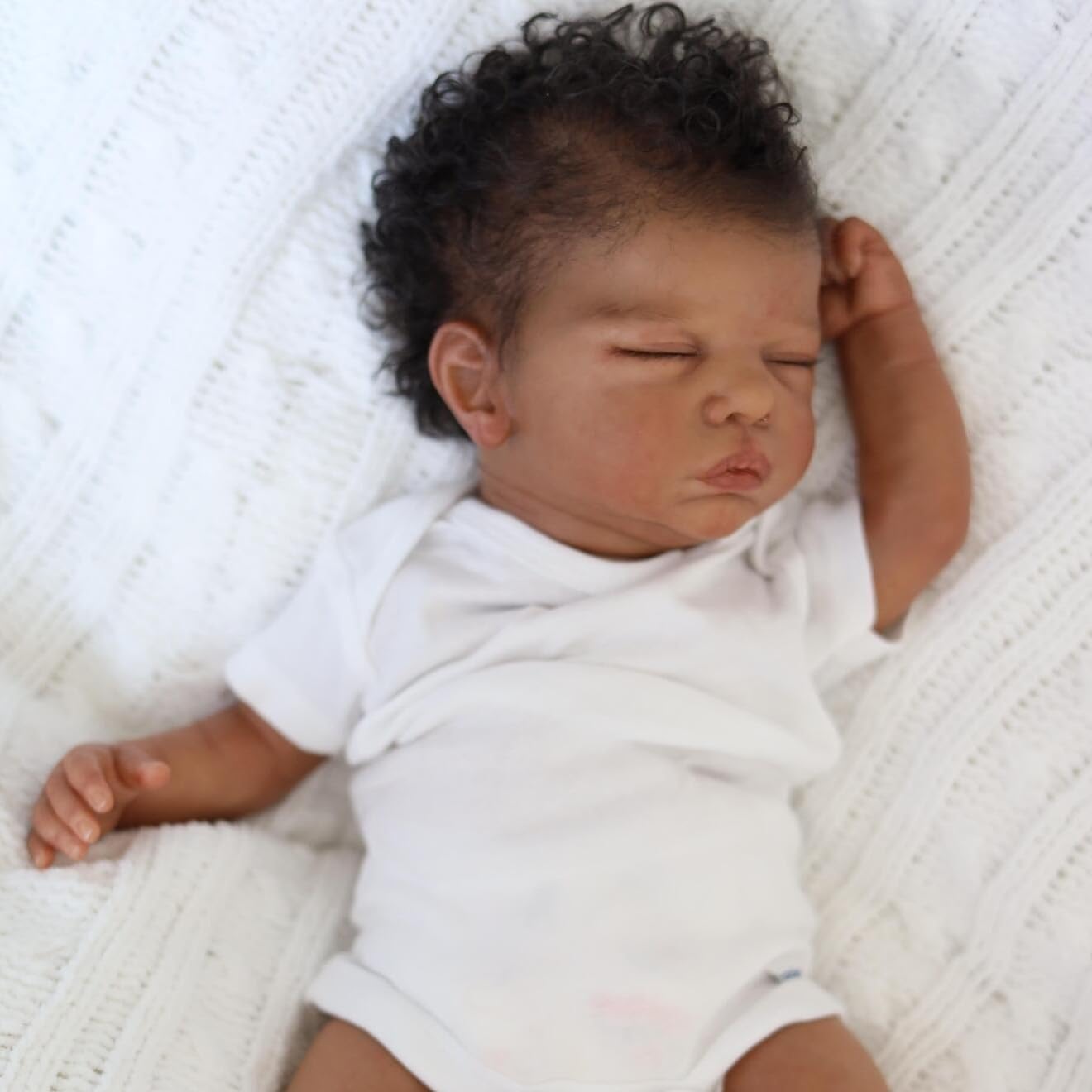 45 CM Asleep Reborn Black Brown Skin Baby Toy for Girl Lifelike Vinyl Limbs Cloth Body 18 inch Handmade Fashion Birthday Gift Character Figurine Doll (Asleep Doll)