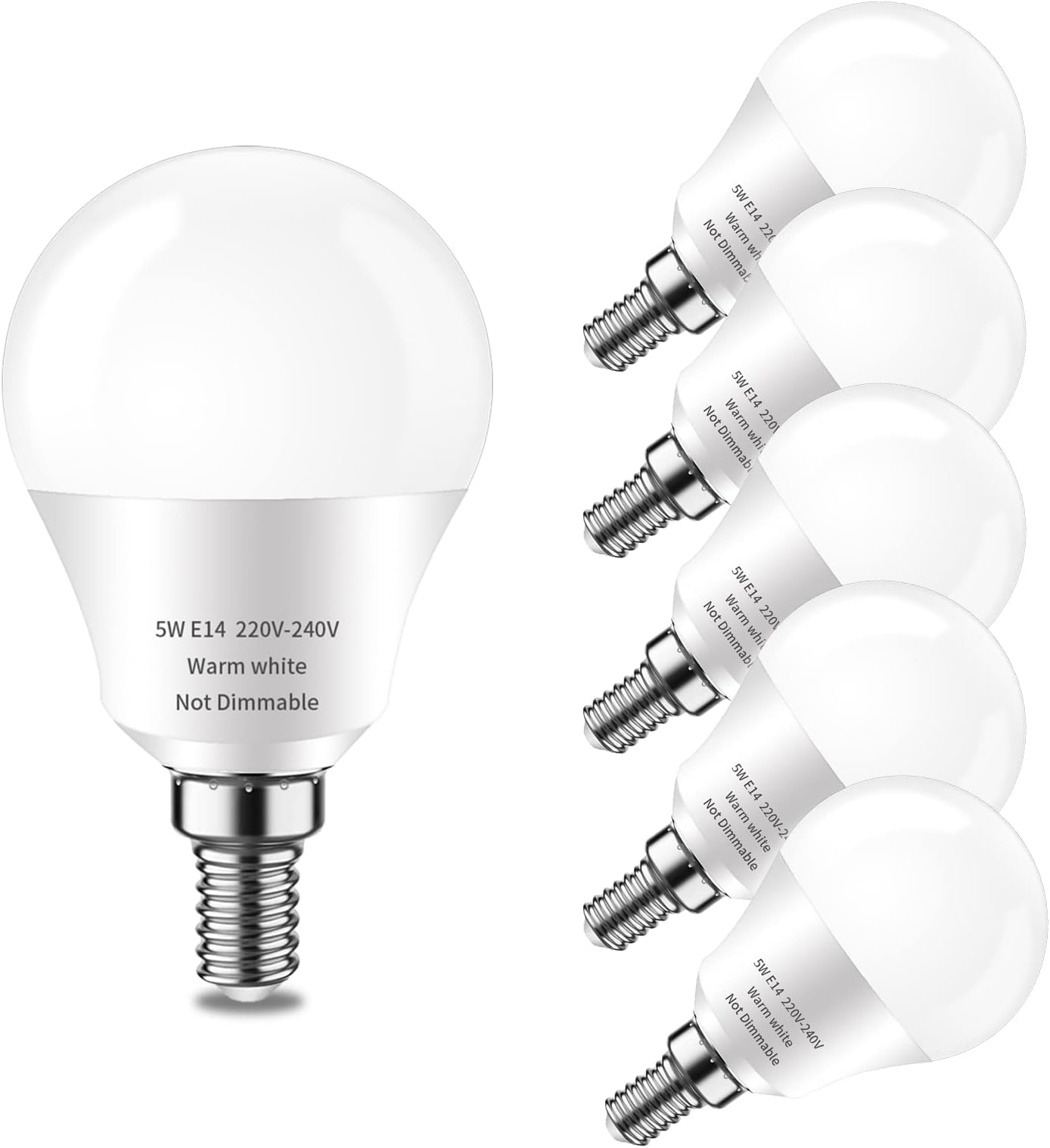 LAKES E14 LED Bulb, Small Edison Screw Golf Ball P45 Bulb, 5W (40W Incandescent Bulb Equivalent), Warm White 3000K, 220-240V, 6-Pack