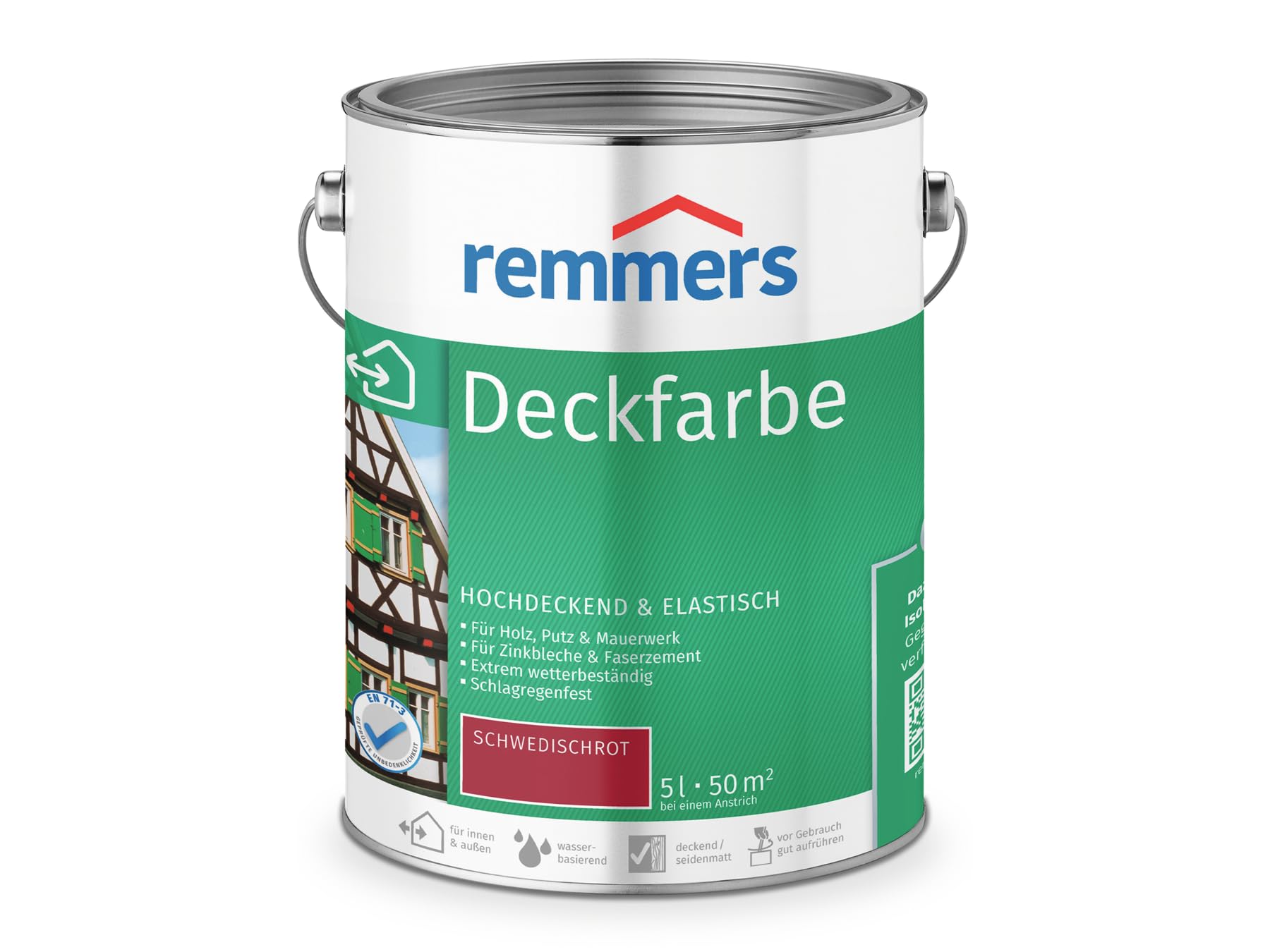 Remmers Deckfarbe schwedischrot, 5 Liter, Deckfarbe für innen und außen, Wetterschutzfarbe viele Untergründe, hochdeckend, wetterfest