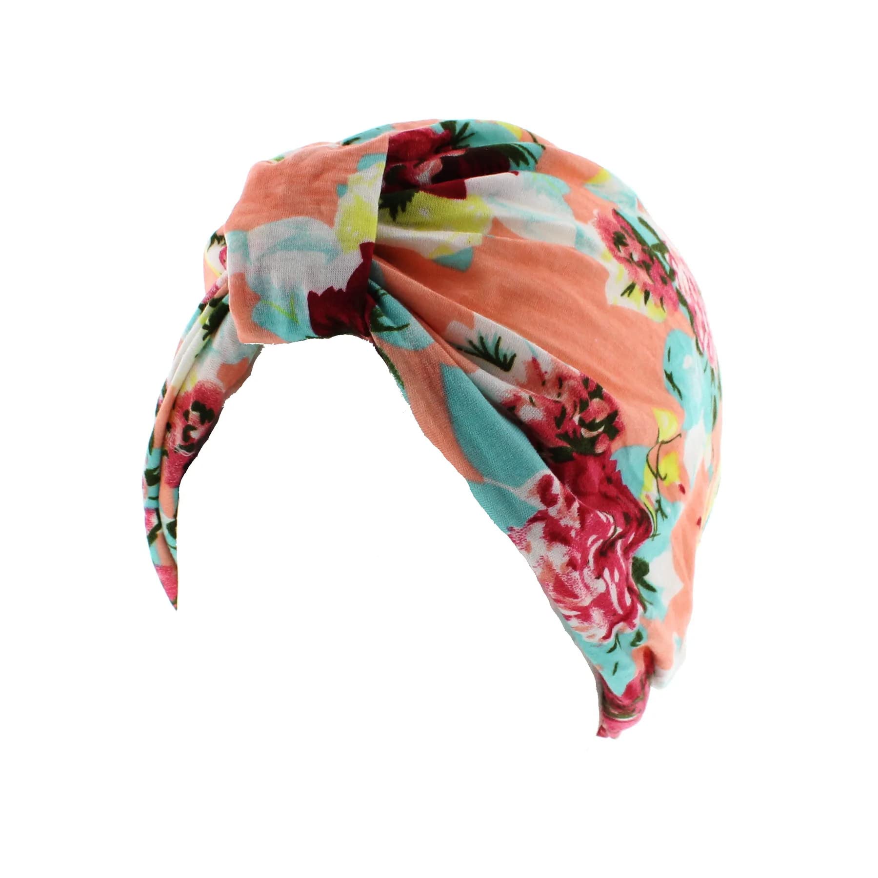 Topkids Accessories Women's Floral Print Peach Hair Turban Head Wrap, Sleep Cap, Hair Scarf, Hair Towel, Chemo Headwear For Uk, Head Scarf, Head Towel, Silk Hair Wrap For Sleeping (Floral Print Peach)