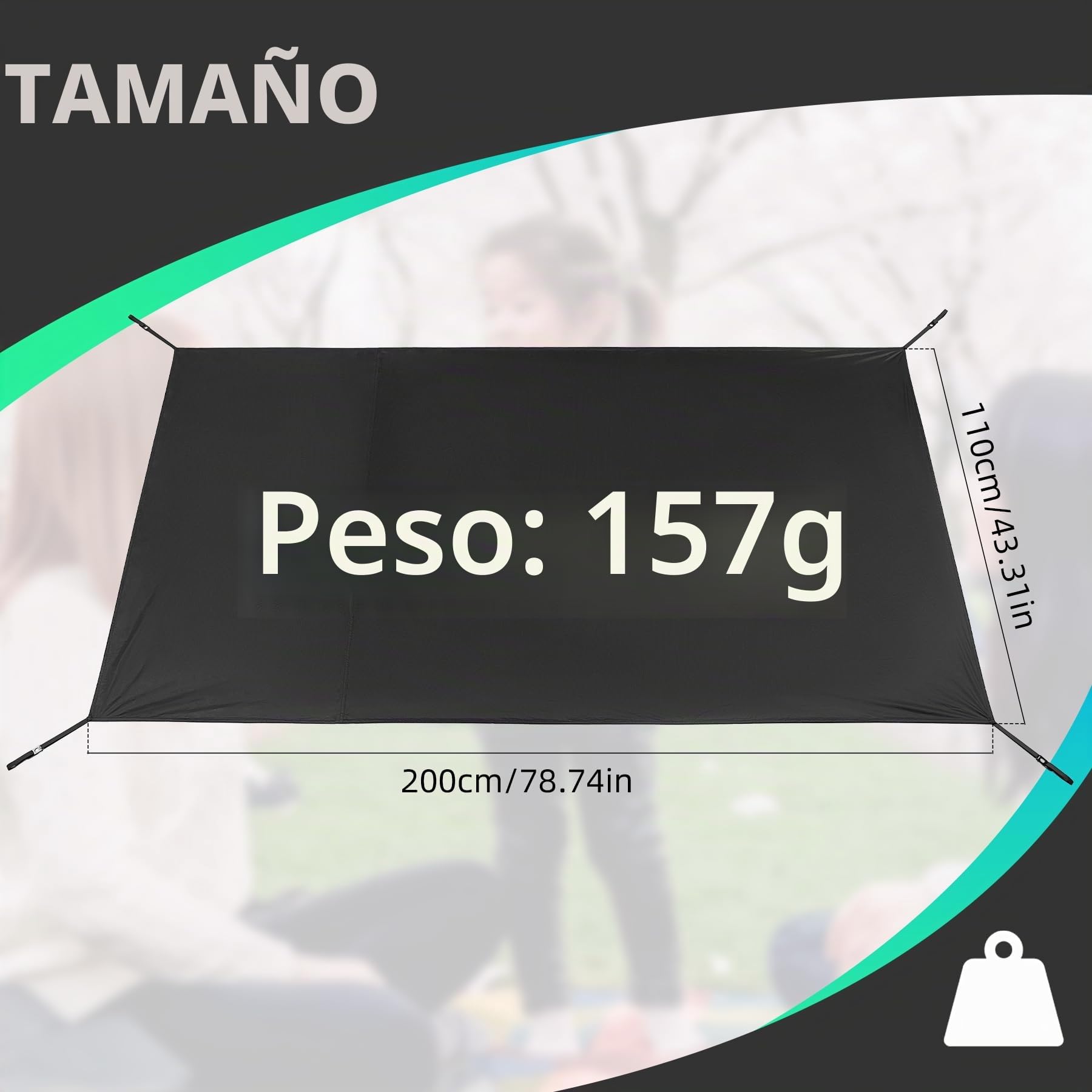Lona Impermeable para Tienda de Campaña, Protección de Suelo Ligera con Bolsa de Almacenamiento, Ideal para Acampada, Camping y Senderismo, 200 * 110 cm, Negro