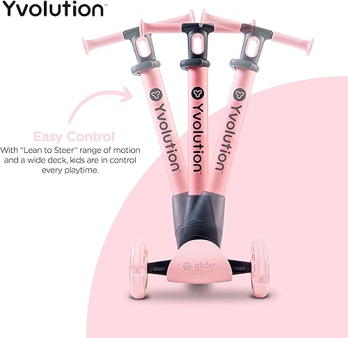 Miniatura 2 de Yvolution Y Glider Nua 3-Wheel Kids Scooter – Adjustable Height, Arc-Folding Handlebar, LED Light-Up Front Wheels, Extra-Wide Deck, Ages 3-10