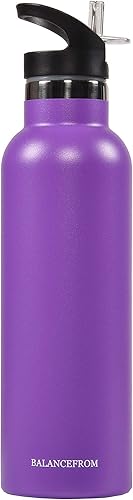 Signature Fitness Botella de agua de acero inoxidable con aislamiento al vacío de doble pared, 3 tapas incluidas, varios colores y tamaños