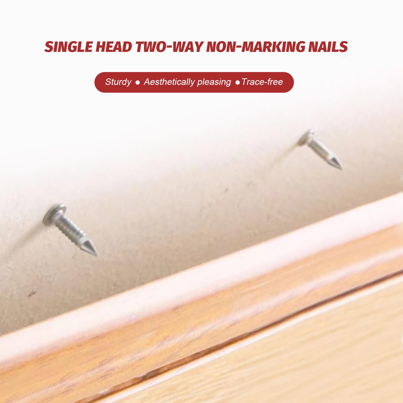 FMNGOP Double-Head Skirting Thread Seamless Nail, Double-Headed Nails, Invisible Screws & Nail-Specific Sleeve Tool, Seamless Skirting Thread Nails with Solid Wood Baseboard, (100PCS) 3