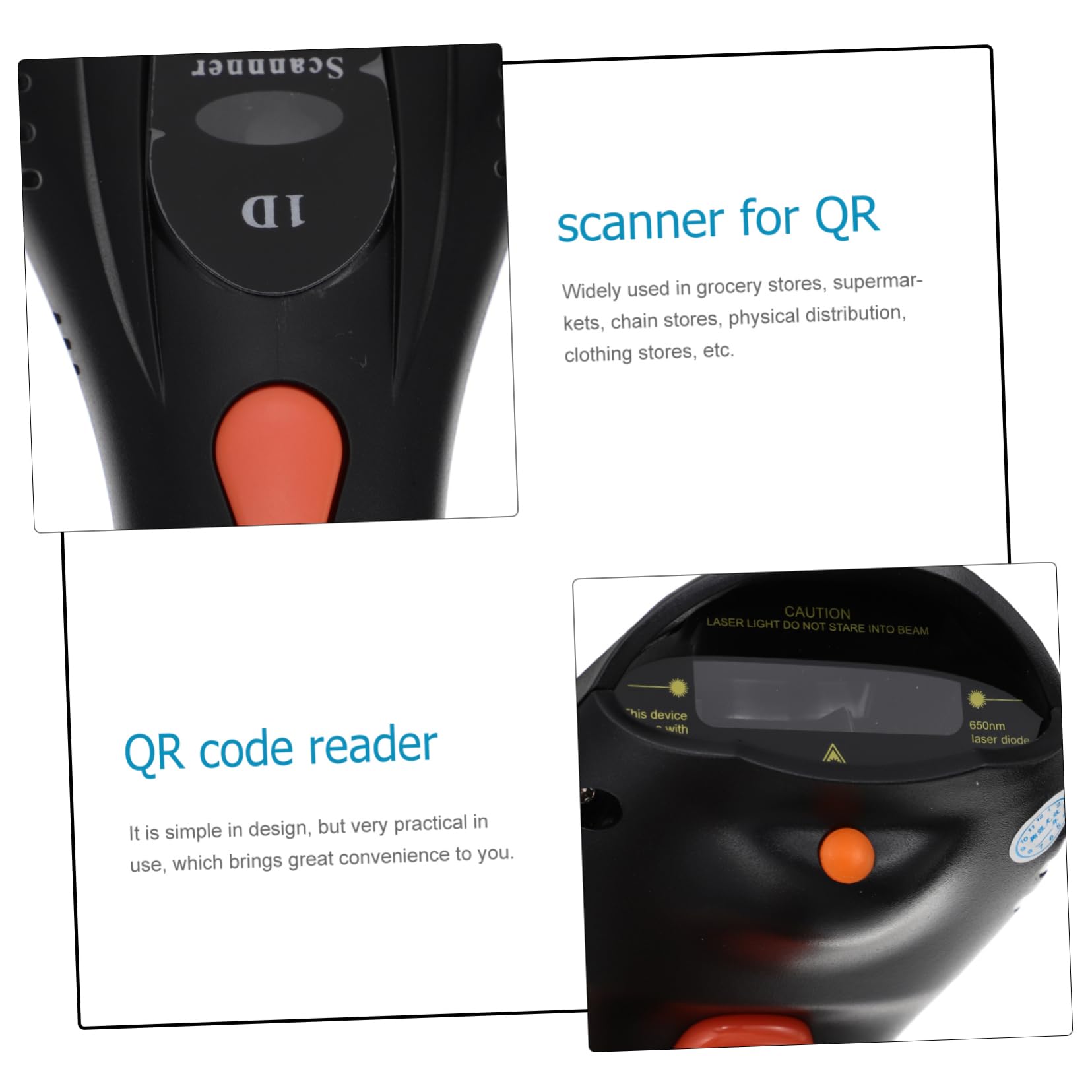 Lecteur de Codes-Barres sans Fil USB Automatique en Abs Noir