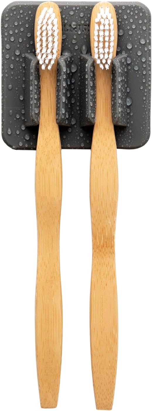 The George Toothbrush Holder - Silicone Toiletry Organizer, Shower & Bathroom Accessory - Features Silicone-Grip Technology, Removable & Reusable - Charcoal