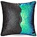 Reversible Sequin Pillow Case Decorative Mermaid Pillow Cover Color Changing Cushion Throw Pillowcase 16” x 16” ,Fancy Green and Black