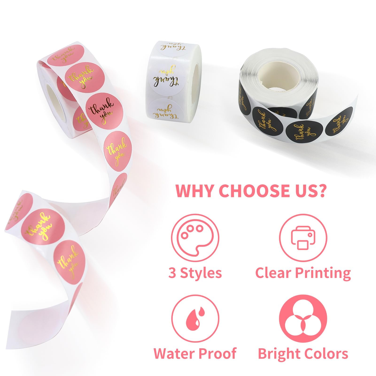 3 Roll / 1500 Pcs 1 Inch Thank You Stickers - Image 4