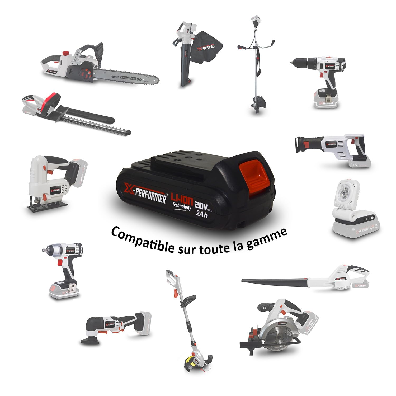 Pack 2 Batteries Concept 20V Lithium 2 Ah Compatible pour la Gamme d'outils Electro-portatifs X-PERFORMER + Chargeur