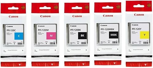 Canon Paquete de tanque de tinta de pigmento PFI120 (negro mate, cian, magenta, amarillo, negro) en embalaje al por menor