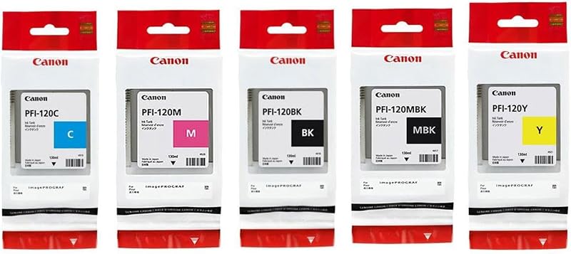 PFI120 Pigment Ink Tank Bundle (Matte Black, Cyan, Magenta, Yellow, Black) in Retail Packaging