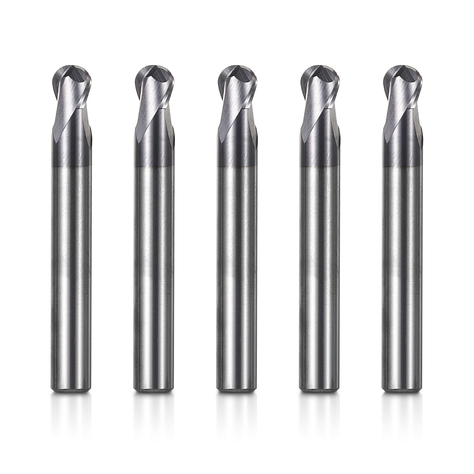 SainSmart Genmitsu 5pcs Ball Nose End Mills CNC Router Bits, 1/4'' Shank Tungsten Steel CNC Cutter with 2-Flute Carving, 2'' Overall Length, TiAlN Coated, for Aluminum, Metal, Plastic, MDF, 2BNC05