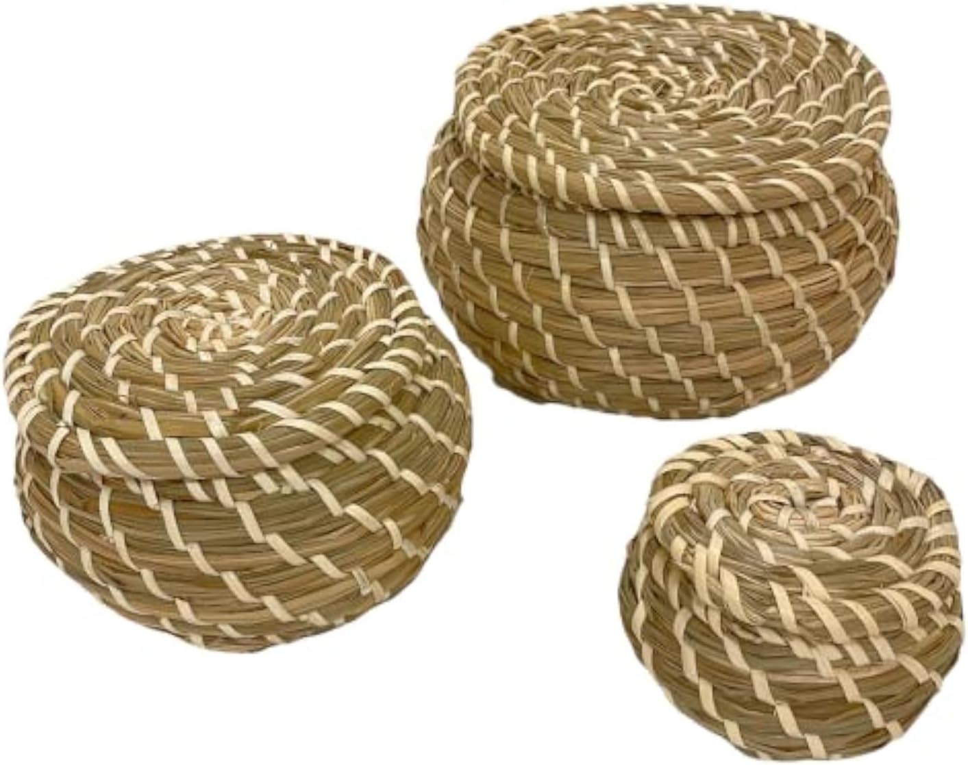 IKEA IKE-803.281.45 FRYKEN Baskets with Lid Made of Seagrass Beach Oats, Set of 3