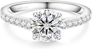 KRKC&CO Moissanite Rings for Women, Anniversary Bridal Promise Gift for Her, 925 Sterling Silver Moissanite Engagement Rings 1.0-3.0 CT, 4-Prong D Color VVS1 with White Gold Plated