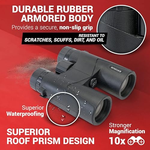Exodus Optics Commander Hd 10X42 Compact Binoculars For Adults - High Powered Waterproof Binoculars For Bird Watching, Hunting - Long Range Travel Binoculars For Stargazing With 10X Zoom #TOP1