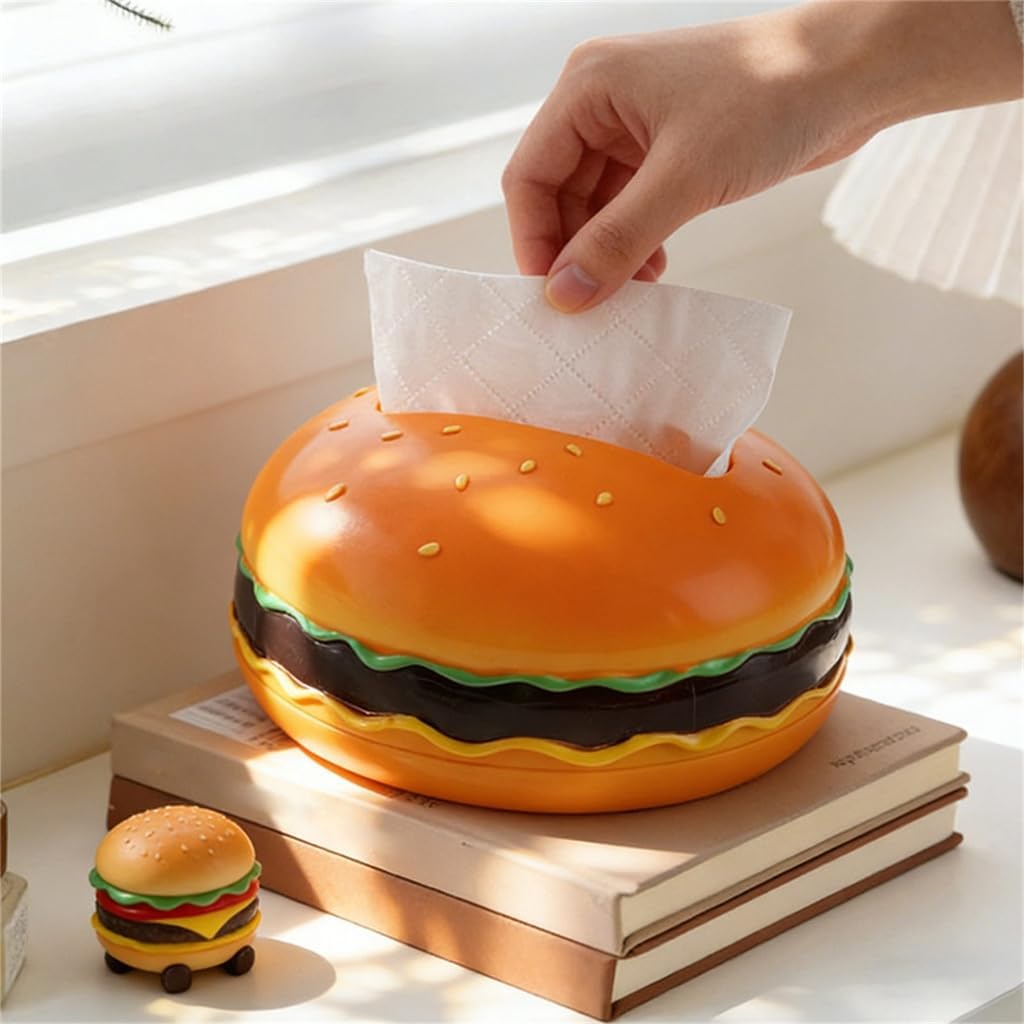 Creative Hamburger Shaped Tissue Box Holder Retro Style Kitchen Decoration Plastic Storage Container For Home Office