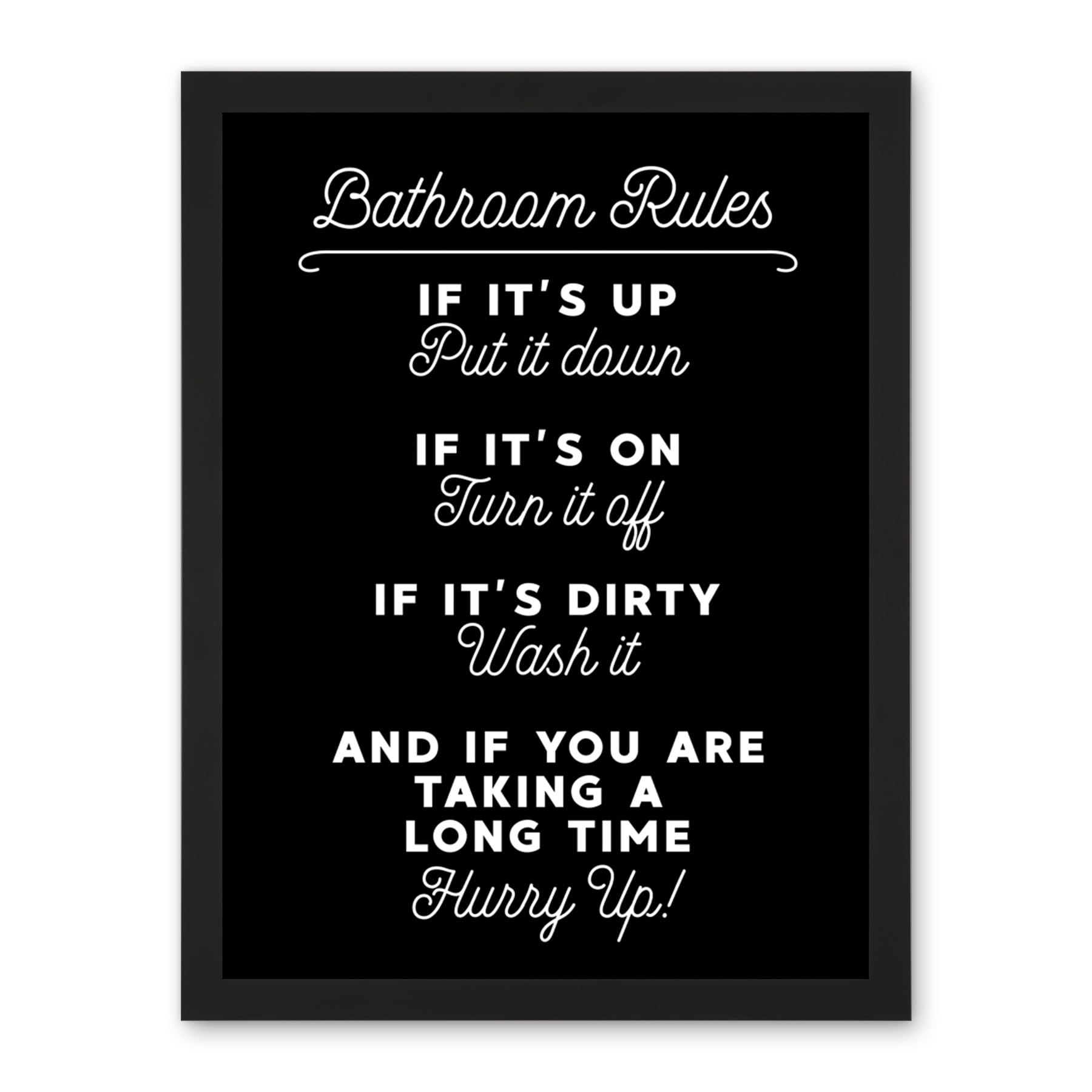 Artery8 Funny Bathroom Wall Art Toilet Rules Sign Funny Decor Artwork Framed Wall Art Print 18X24 Inch