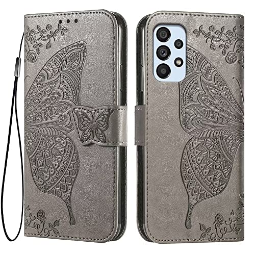 Custodia per Samsung Galaxy A53 5G 6.5 Inches Flip Folio Cover Magnetica per Telefono con 3 Slot per Schede 1 Portafoglio Case - grigio pelle