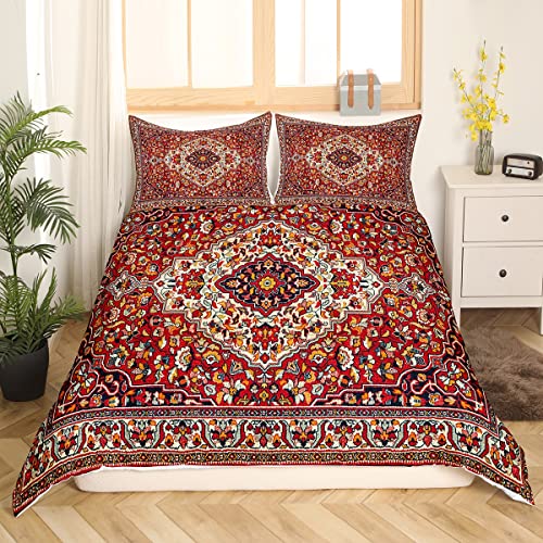 Erosebridal Persian Bedding Sets Queen Oriental Comforter Cover, Vintage Floral Bed Sets Retro Tribal Pattern Duvet Cover, Traditional Boho Quilt Cover Aesthetic Mandala Decoratives 3Pcs #TOP1