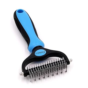 Jaswell Pet Grooming Tool Dematting Comb for Dogs& Cats 2 Sided Undercoat Rake for Easy Mats &Tangles Removing (Blue)