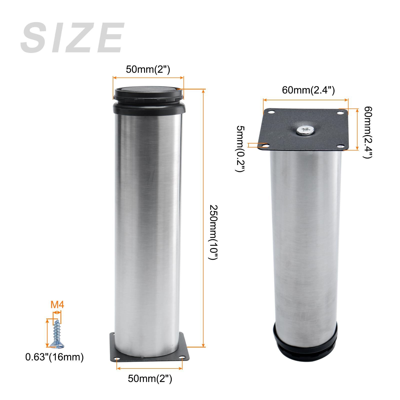 METALLIXITY Furniture Legs (10 Inch Height) 2Pcs, Stainless Steel Furniture Cabinet Metal Legs with Screws - Image 2