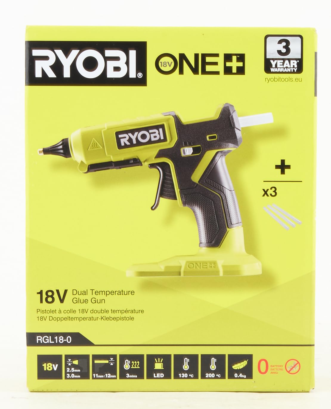 RYOBI - Pistolet à cartouche 18V - 2225 N - 310 mL - variateur de vitesse - RCG18-0 & Pistolet à colle 2 températures 18V - 130°C / 200°C - chauffe en 2 à 3 min - diam. bâtons de colle 12 mm