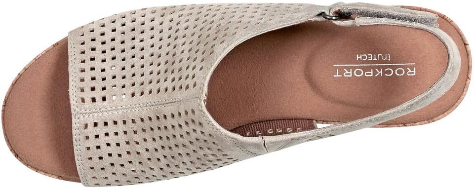 Rockport Women's Briah Perf Sling Wedge Sandal 8 Metallic Khaki Leather