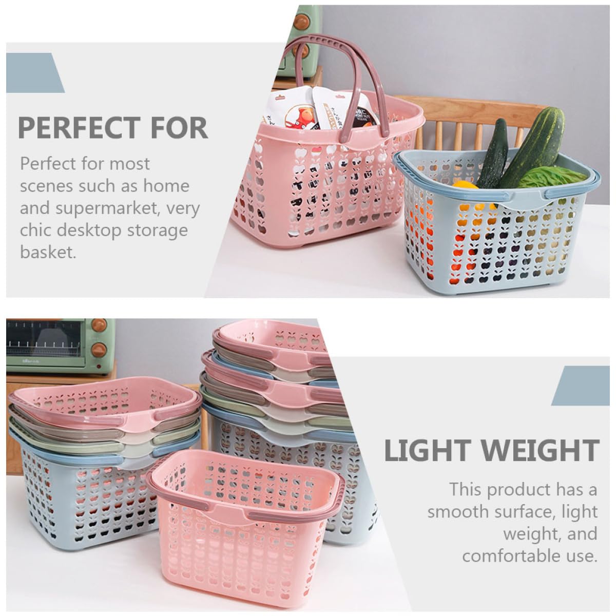 Beavorty Cestino Shopping in Plastica Blu, Leggero e Multifunzione